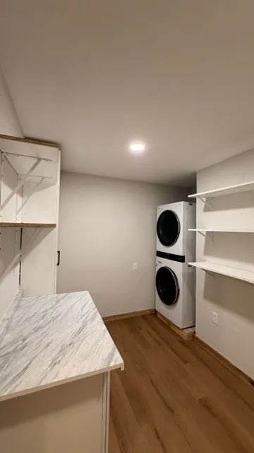 pantry with stackable washer and dryer