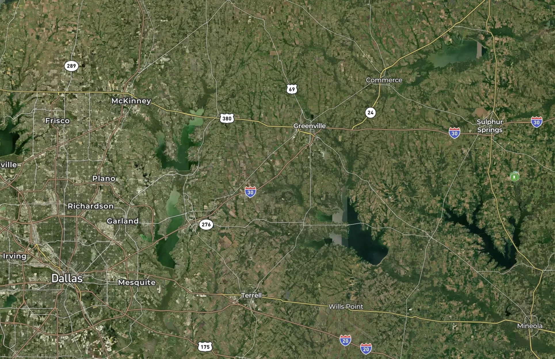 Ranch green icon on the right of the screen in proximity to the DFW metroplex on the left of the screen