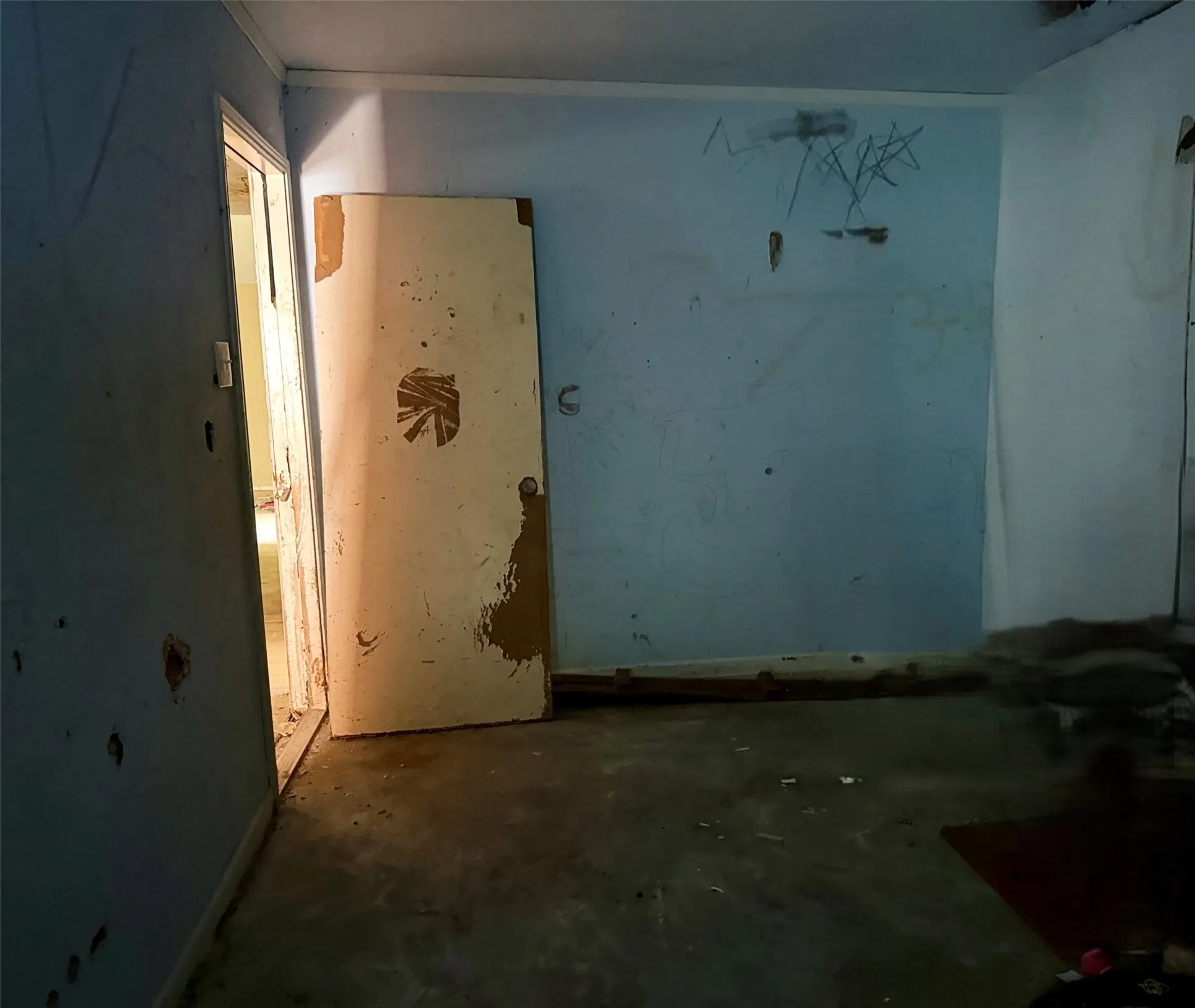 Inside of partially enclosed garage