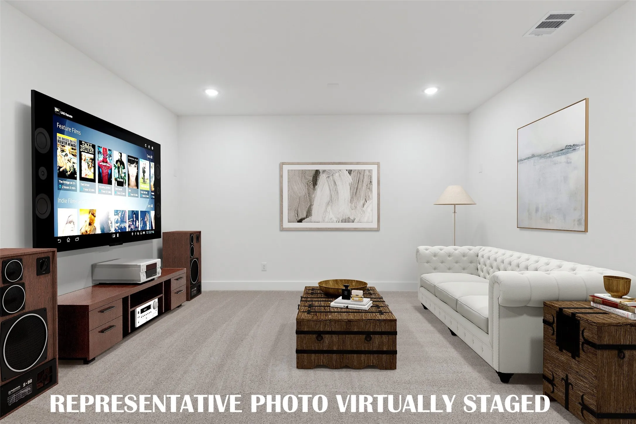 No better way to enjoy family movie night or those big game day parties than in your over the top media room!  REPRESENTATIVE PHOTO VIRTUALLY STAGED