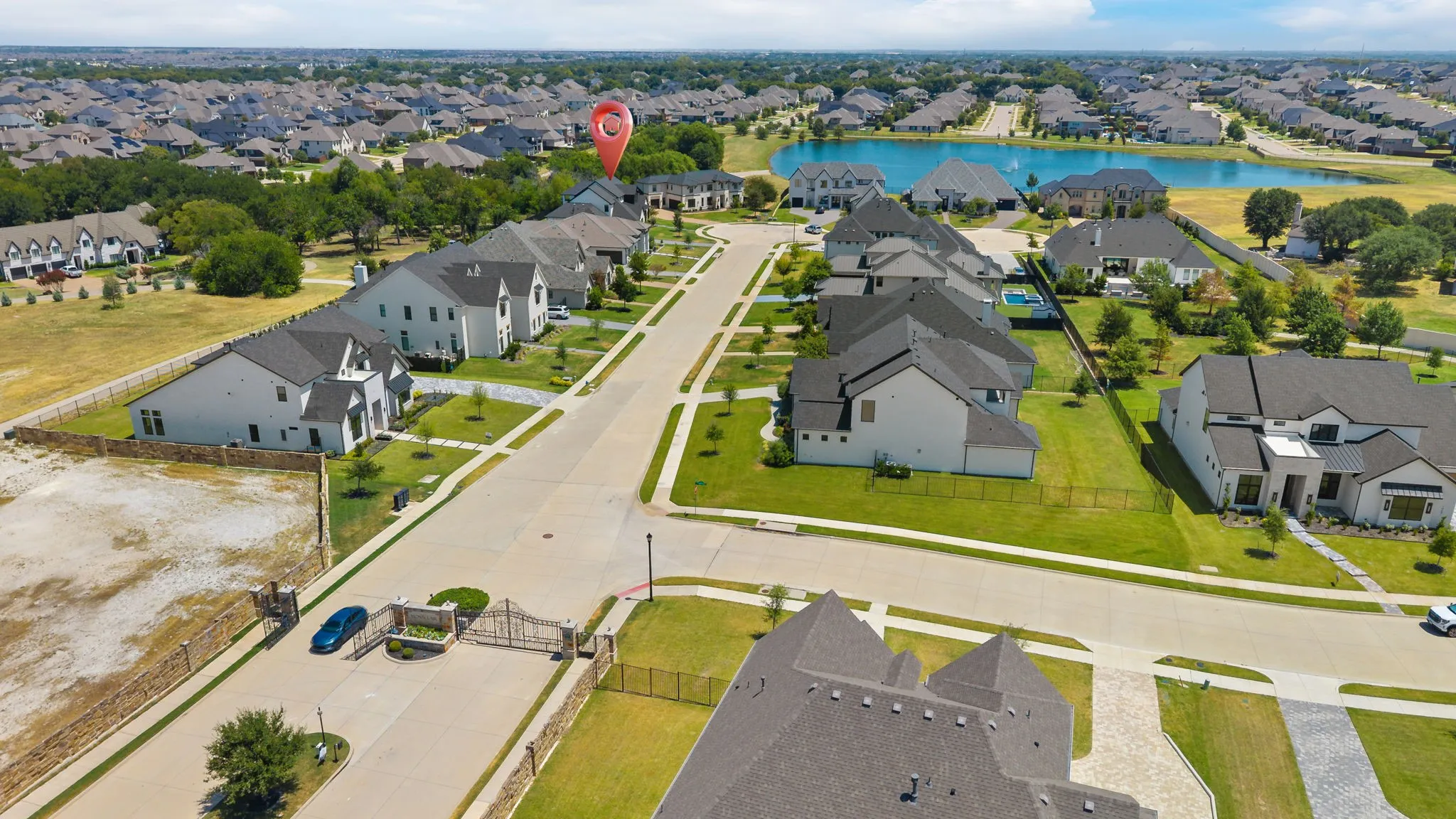 Aerial view showcasing this new construction home situated on a generous lot within an established neighborhood