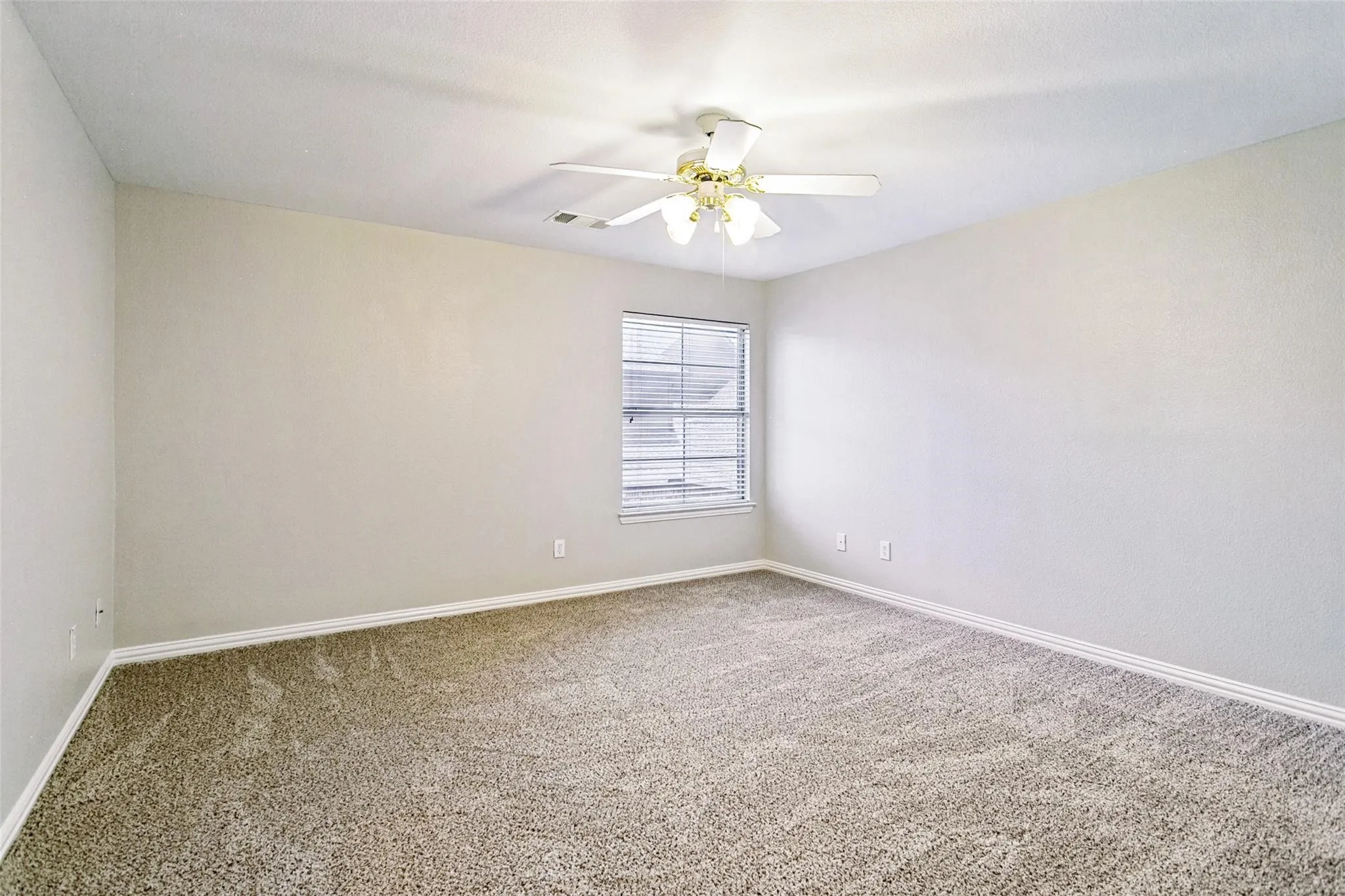 Neutral tone wall color with textured carpeting