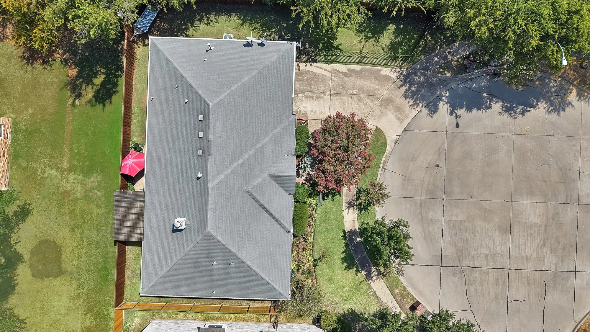 Asphalt shingle roof with multiple gables