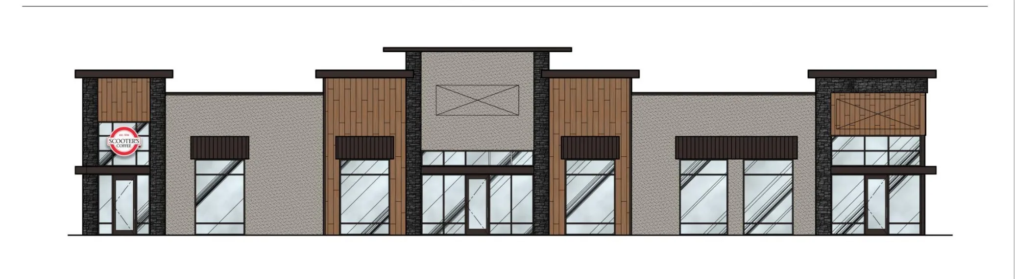 Architectural Elevation Drawing. Illustrating the proposed exterior design of the commercial property