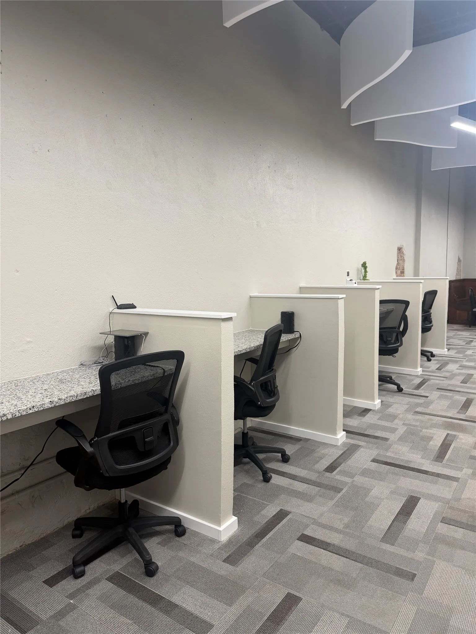 Workstations with granite-finish countertops