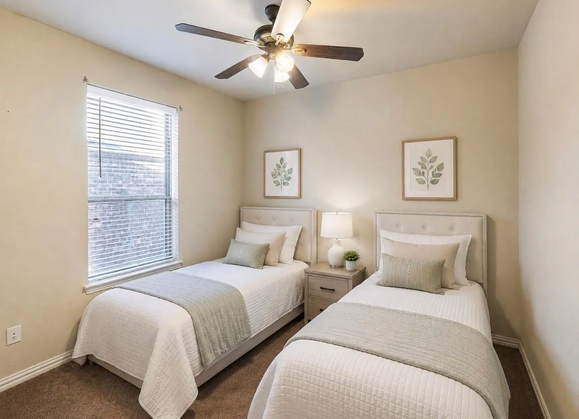 Neutral wall paint with carpeted flooring
