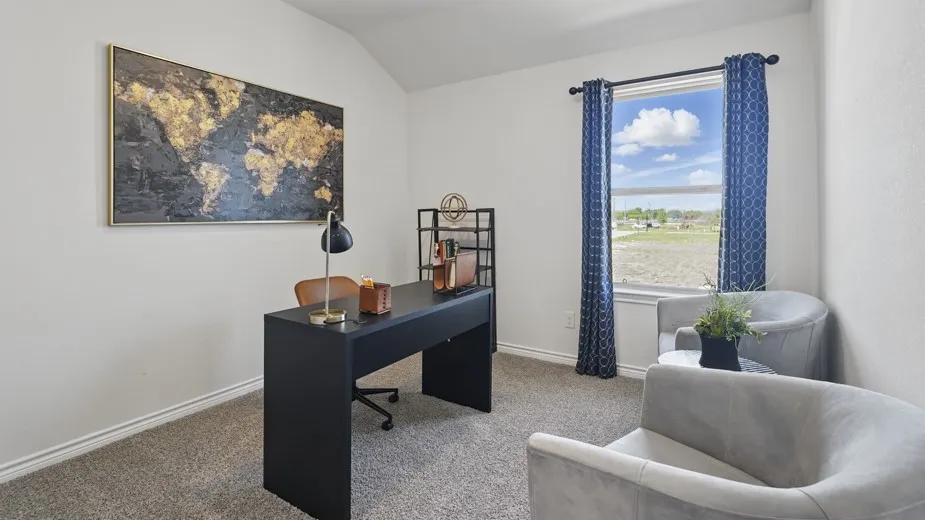 Carpeted room with a vaulted ceiling, a double-hung window, and white walls