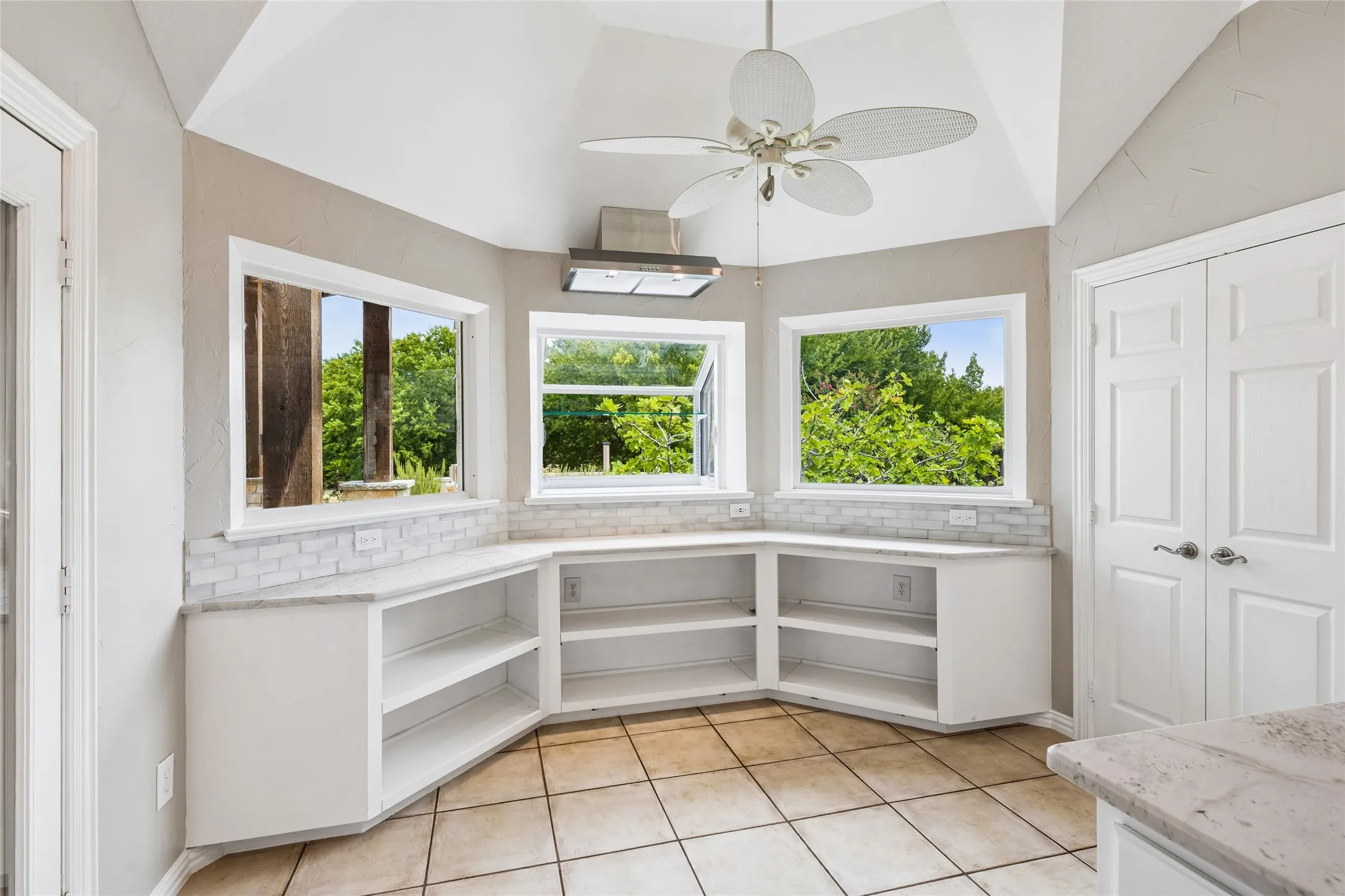 Extra storage with pull out shelves  and extra electrical plugs for easy use plus room for informal dining