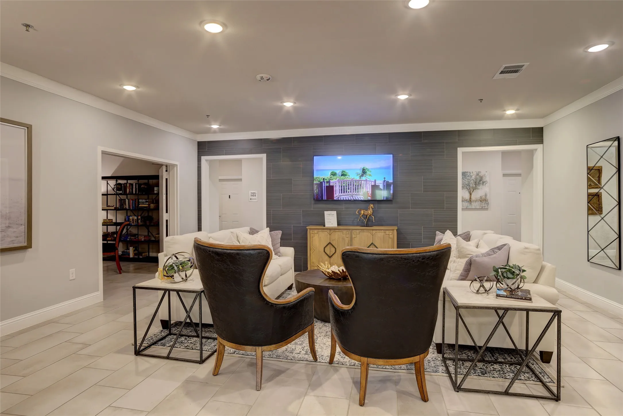 Building lobby plus card room for community gathering.