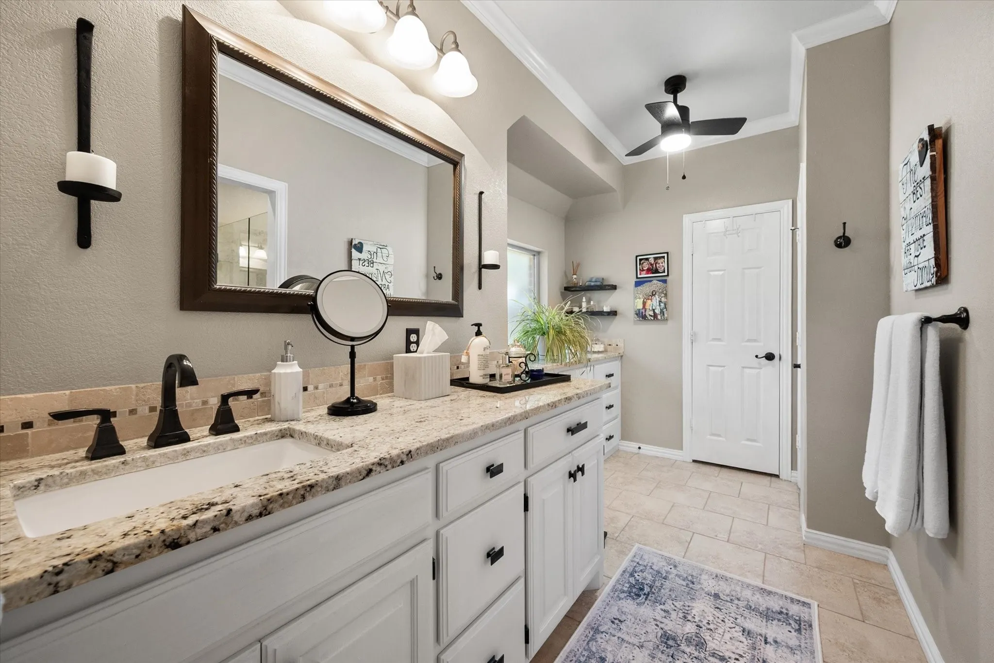 2 vanities in primary bath with built in storage