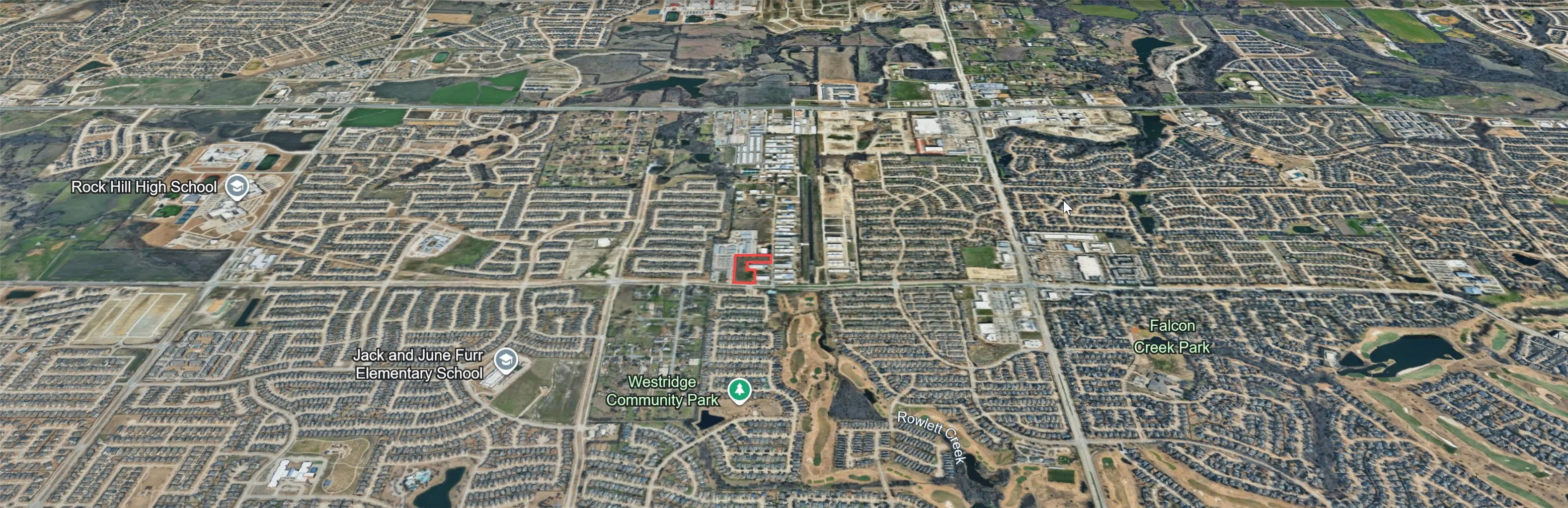 Aerial Map. Depicting a developed urban and suburban area with various structures and infrastructure