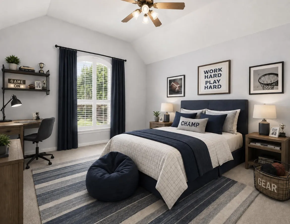 Virtually staged upstairs bedroom