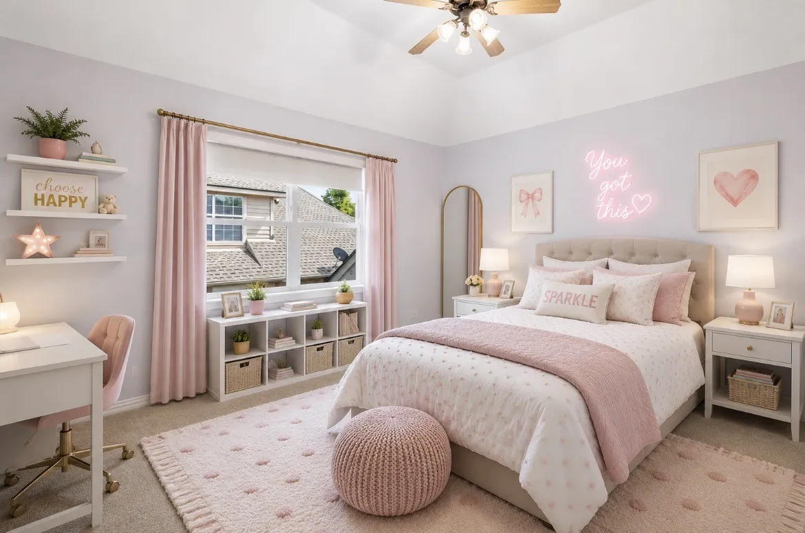 Virtually staged upstairs bedroom