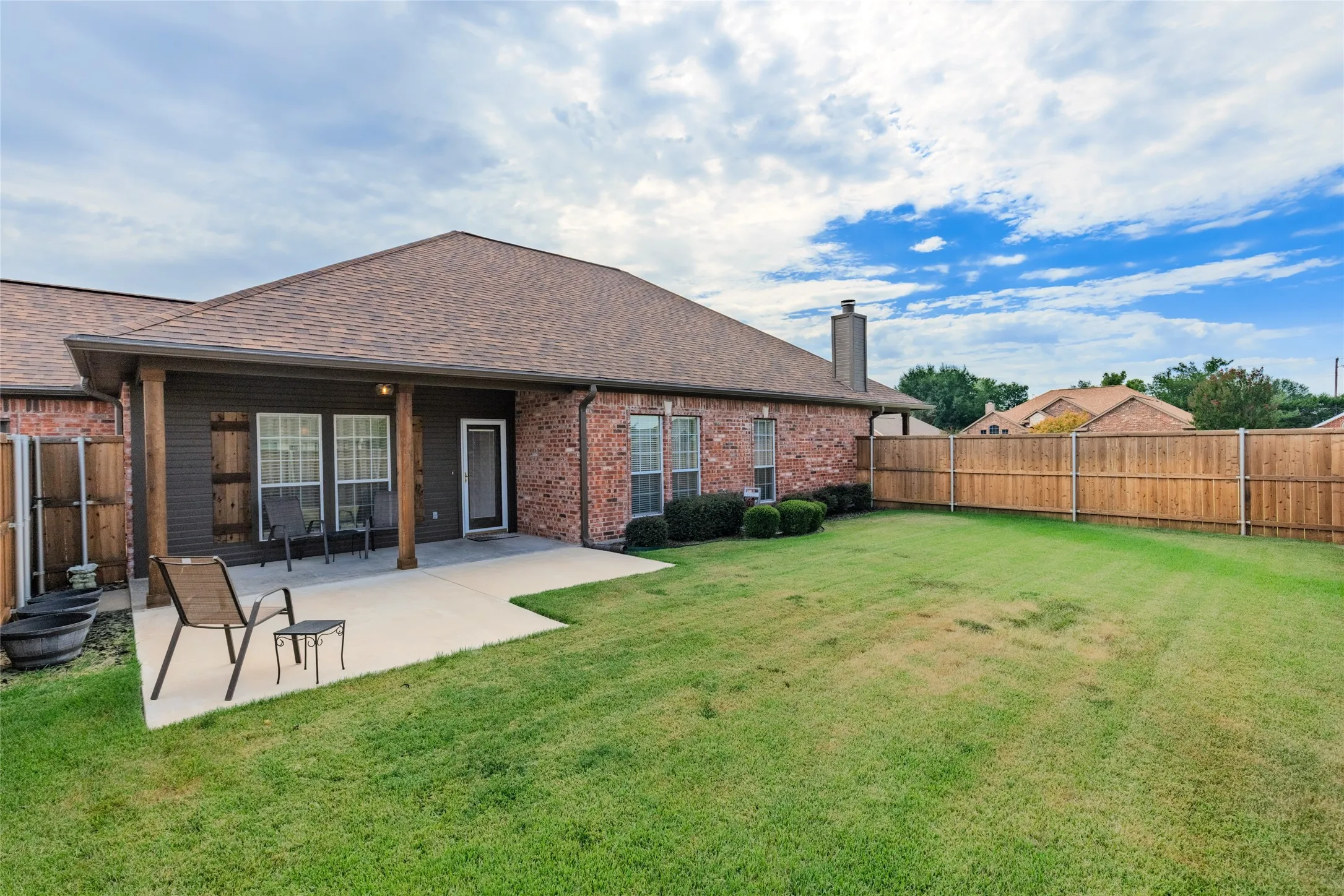 Covered patio in one of the yards