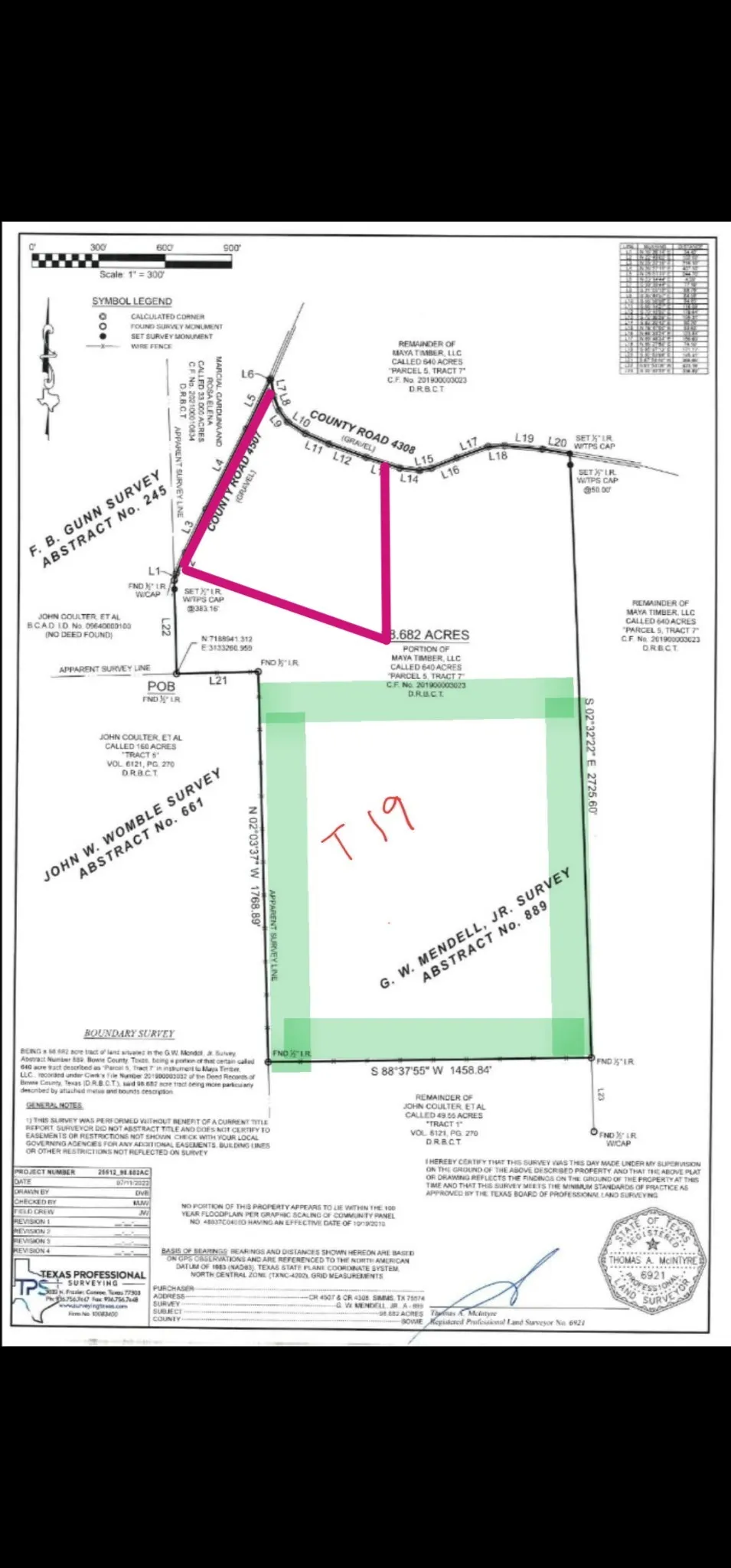 PINK LINE IS APPROX BOUNDARY OF 15 +- ACRE TRACT