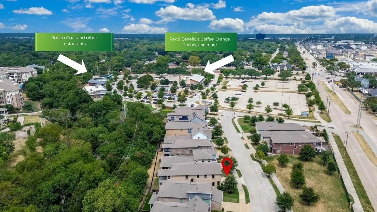Prime location within walking distance to popular dining, coffee shops, and fitness centers including Rodeo Goat, Pax & Beneficia Coffee, and Orangetheory Fitness.