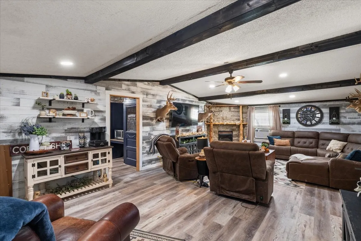 Wood-finish plank flooring throughout