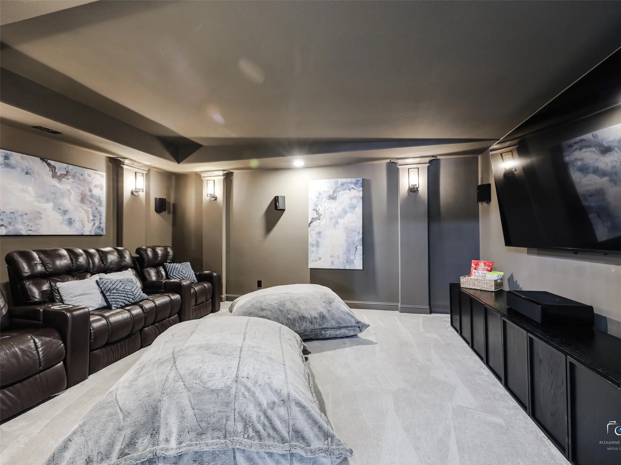 Media & Entertainment – New movie room projector screen and subwoofer; new outdoor TV installed