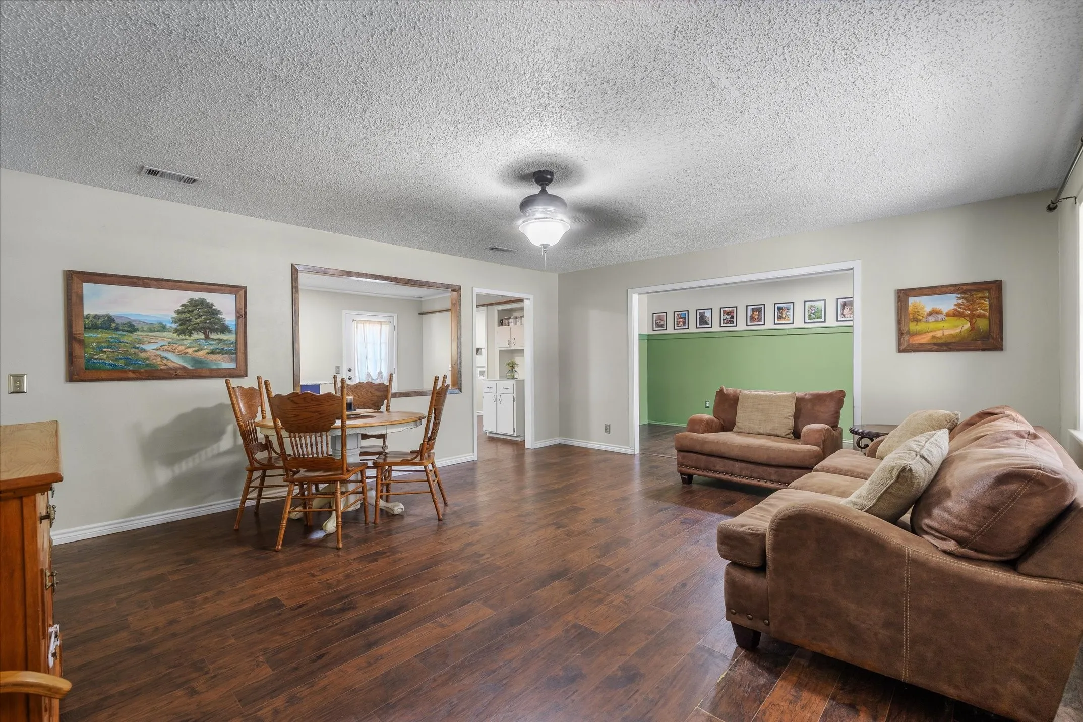 Large living room with laminate floors