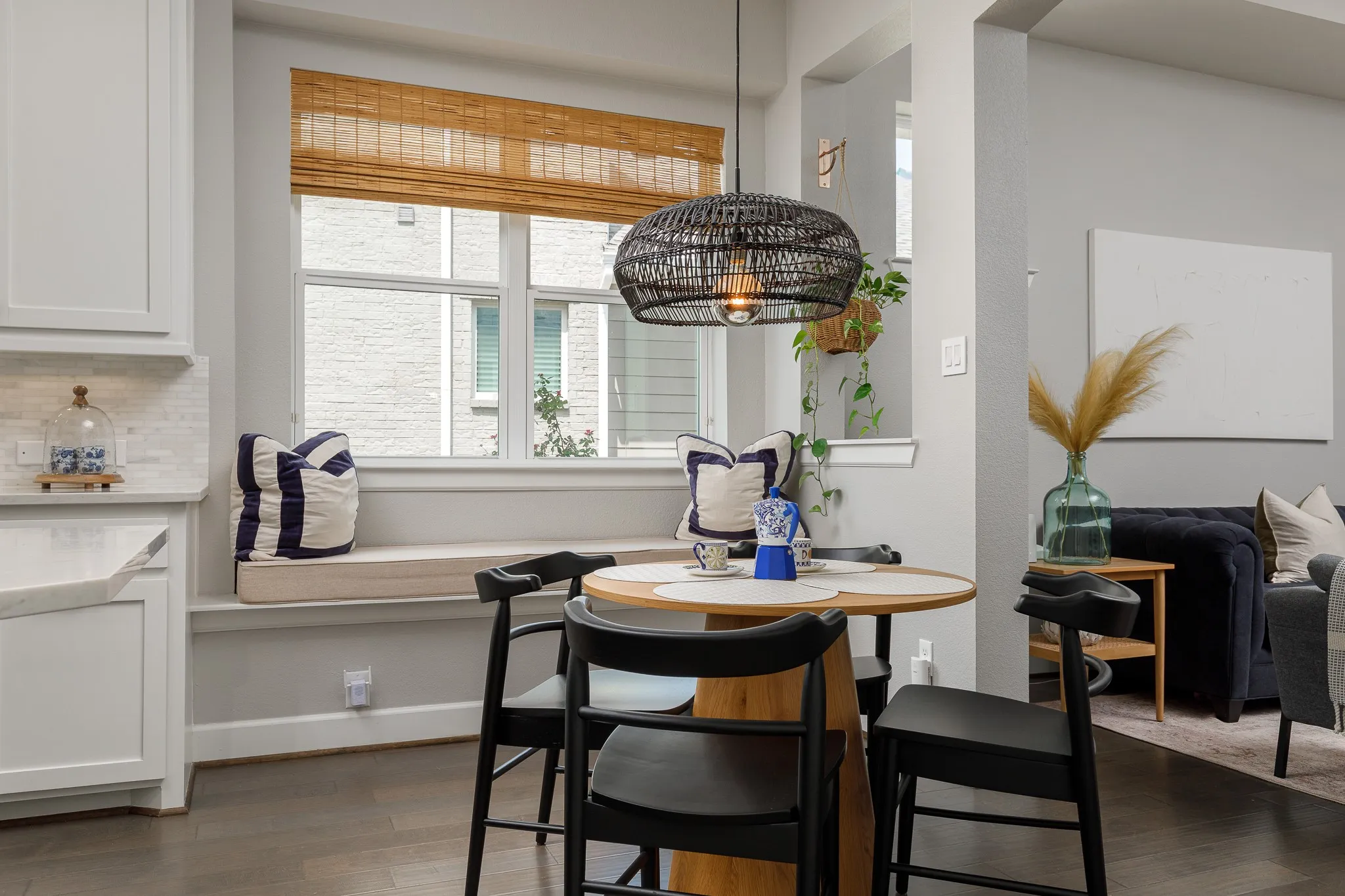 Breakfast area features a window seat for convenience