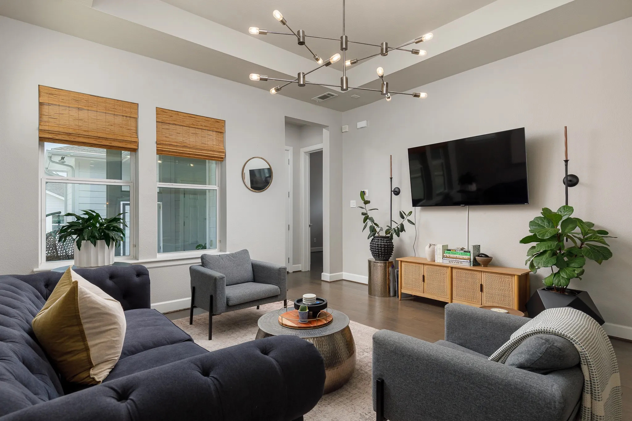 Living room with coffered ceiling