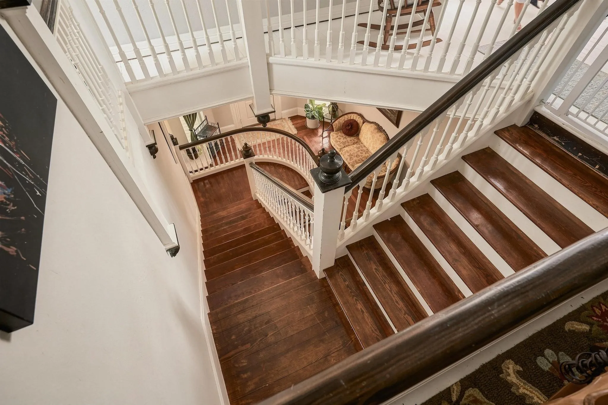 Amazing view of the Victorian craft in this geometrical artform of precise angles from the second floor sitting area looking downstairs