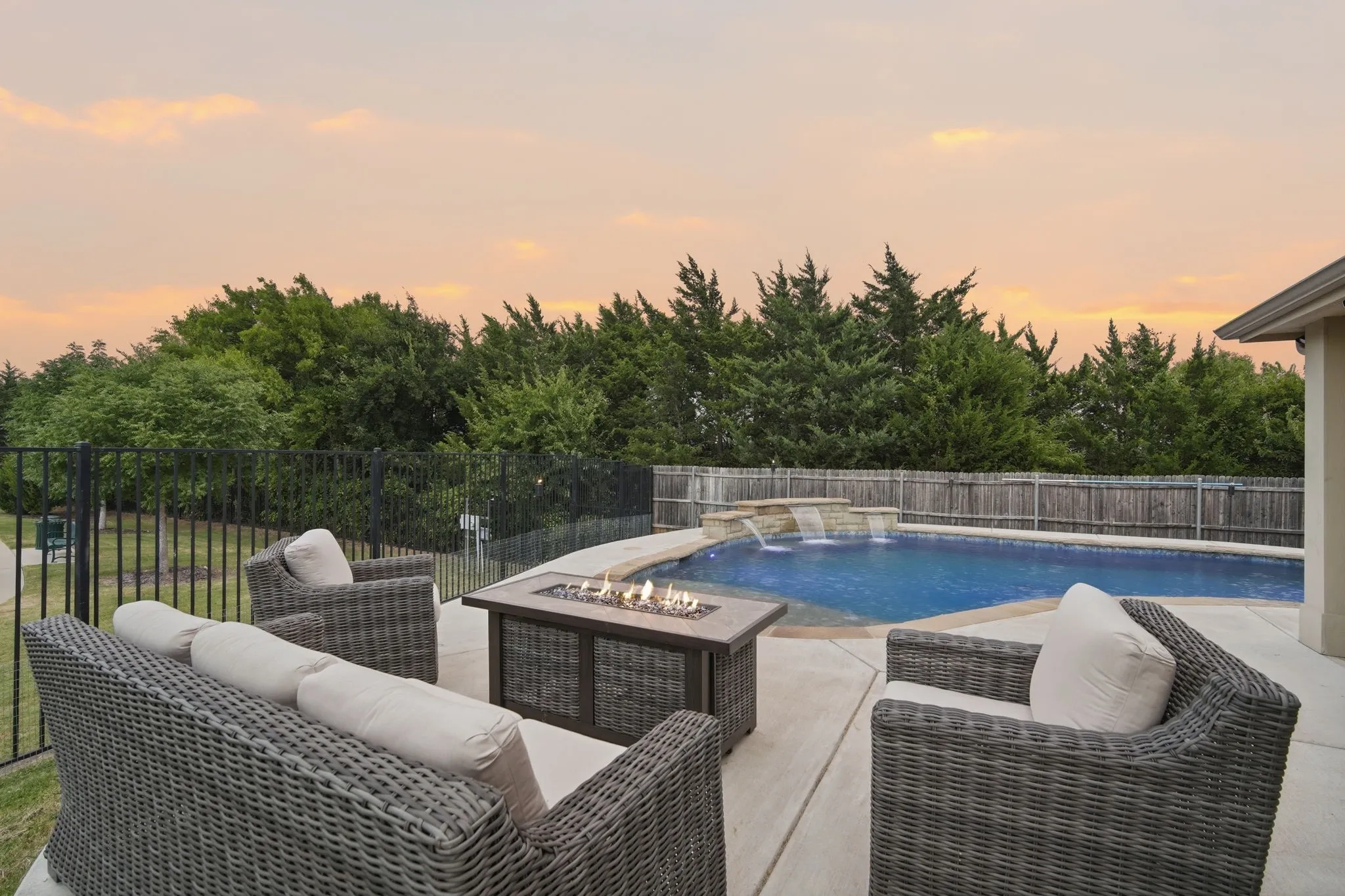 The outdoor living space is a true showstopper, designed for entertaining or peaceful relaxation