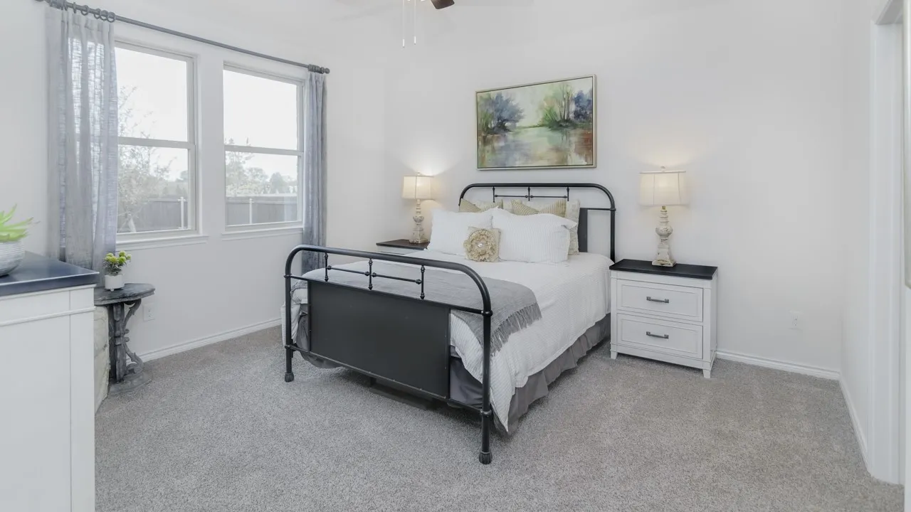 White walls with gray carpeting
