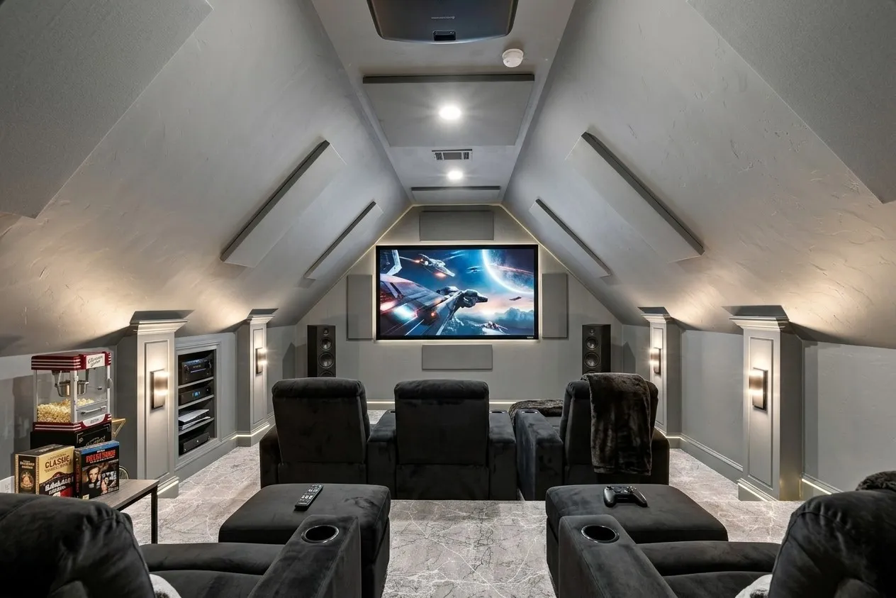 Upstairs media room virtually staged