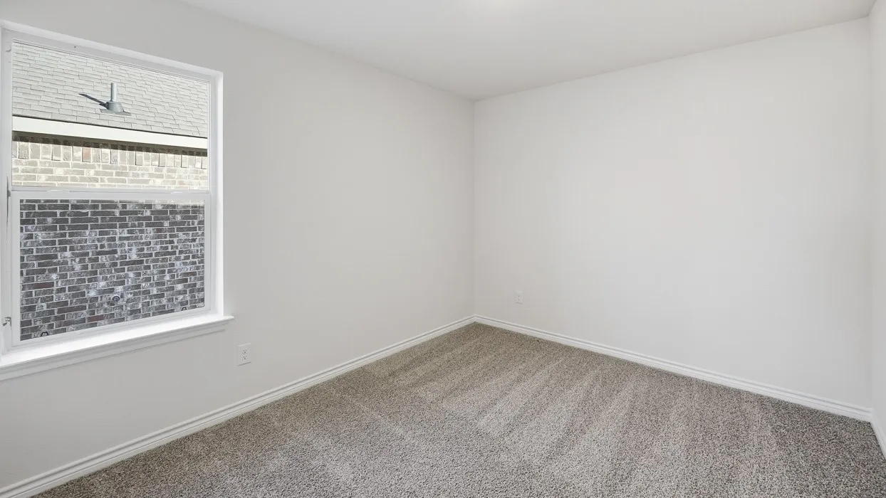 Neutral wall color, wall-to-wall carpeting, and a white-framed window