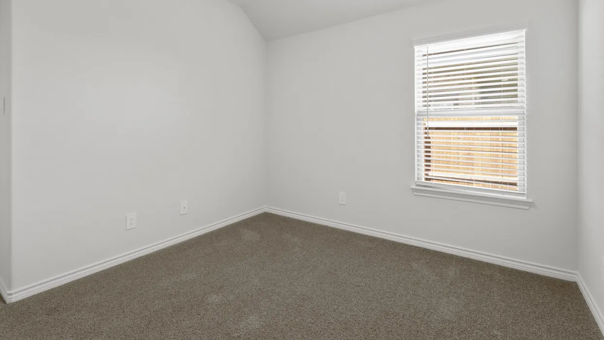 Carpeted flooring, white walls, white window trim, and horizontal blinds