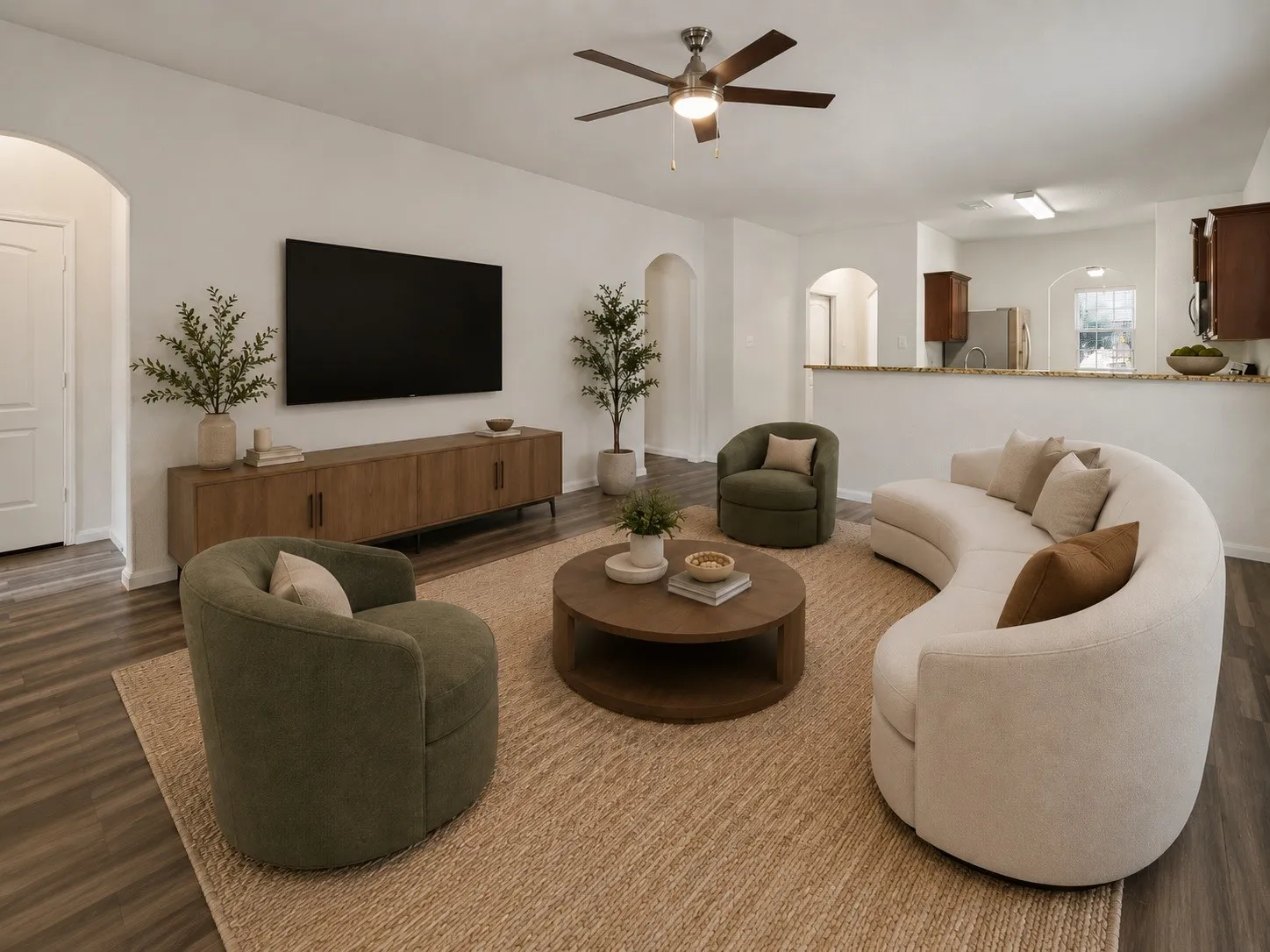 Virtually staged living room showcasing how the space could be furnished and styled.