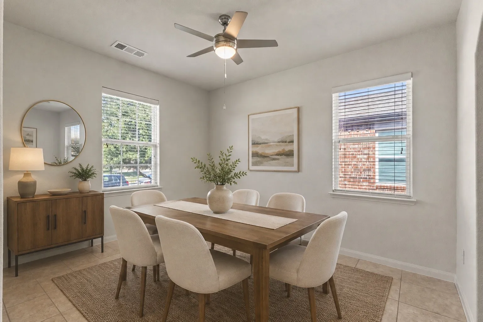 Virtually staged dining room showcasing how the space could be furnished and styled.