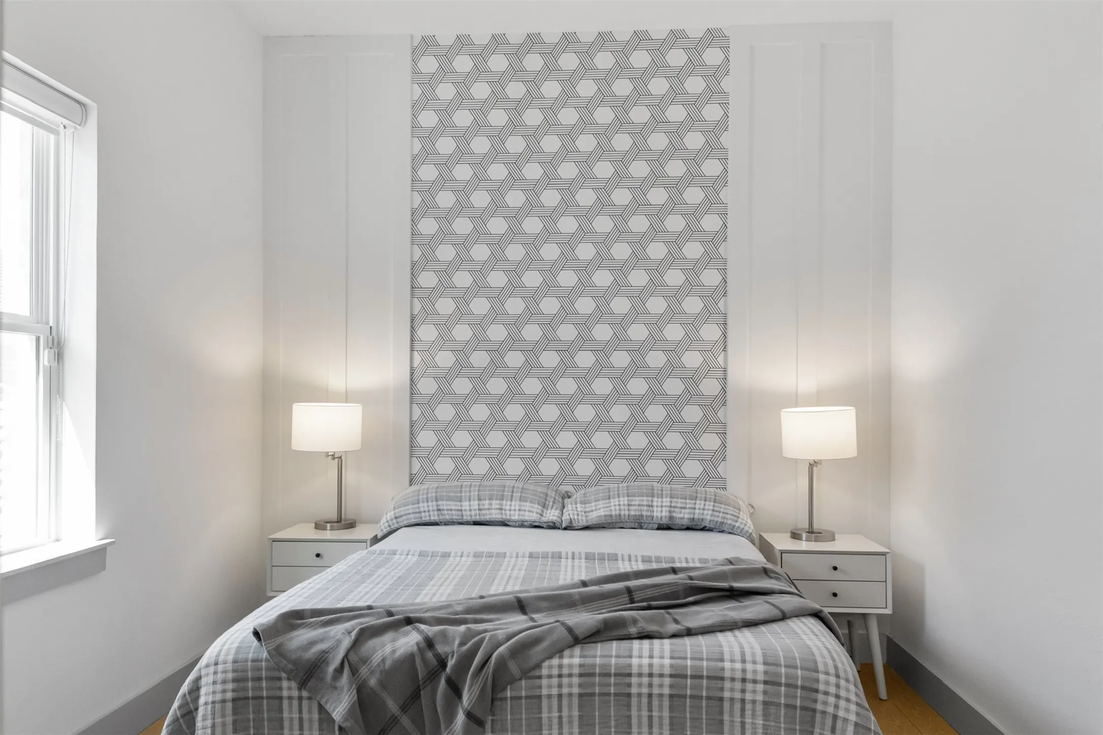 Accent wall with geometric pattern and vertical paneling