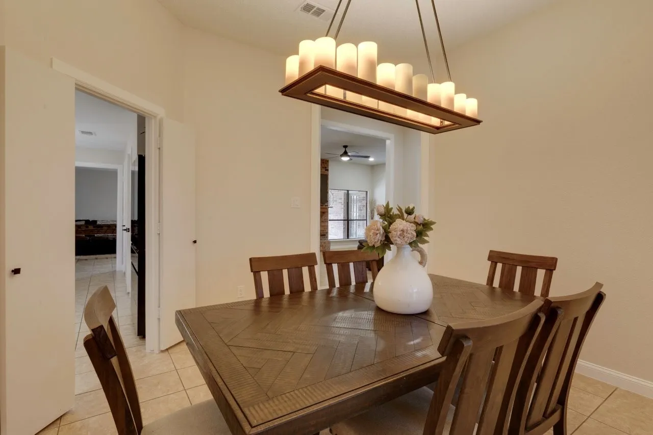 Rectangular wood-finish chandelier with multiple lights