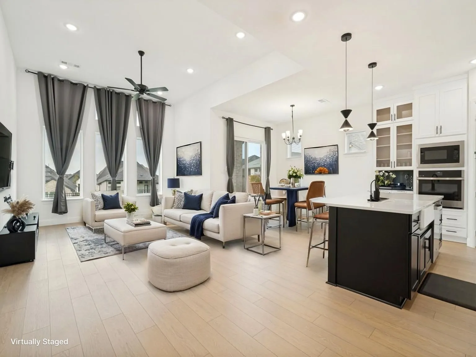 Living Room - Kitchen - Dining Room - Virtually Staged