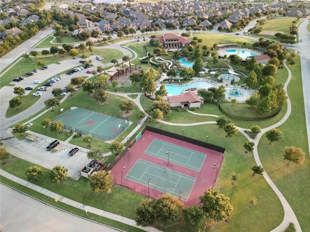 Community amenities featuring multiple swimming pools, tennis courts, basketball court, playground, and extensive walking paths