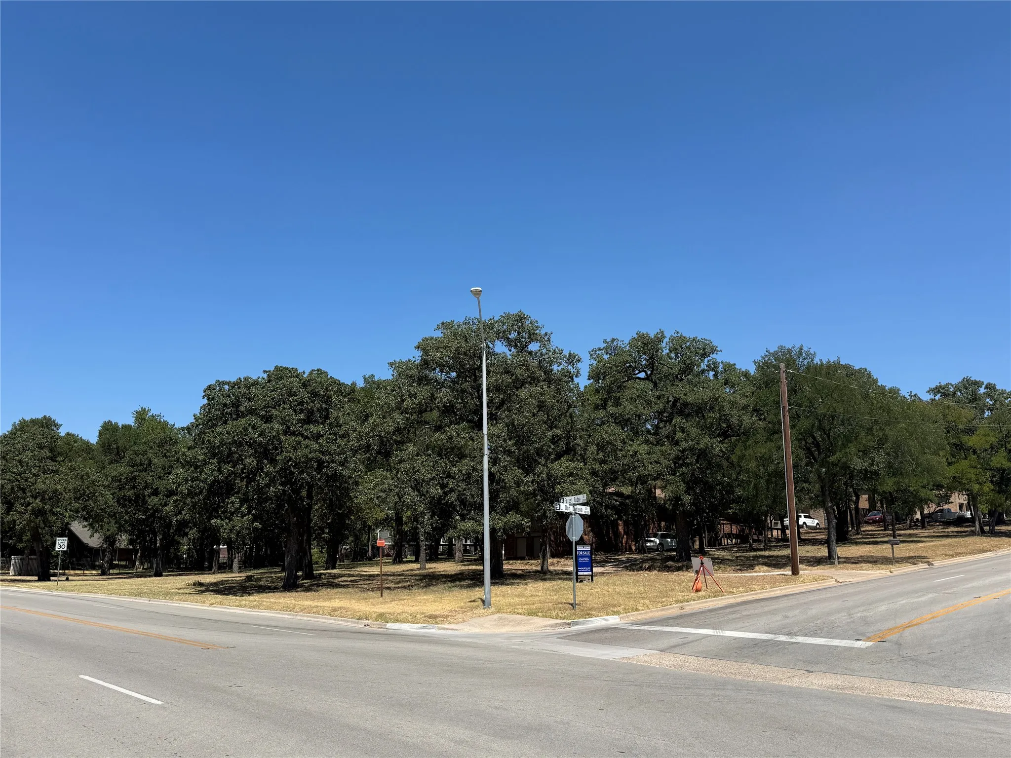 Expansive corner lot featuring mature trees and street frontage