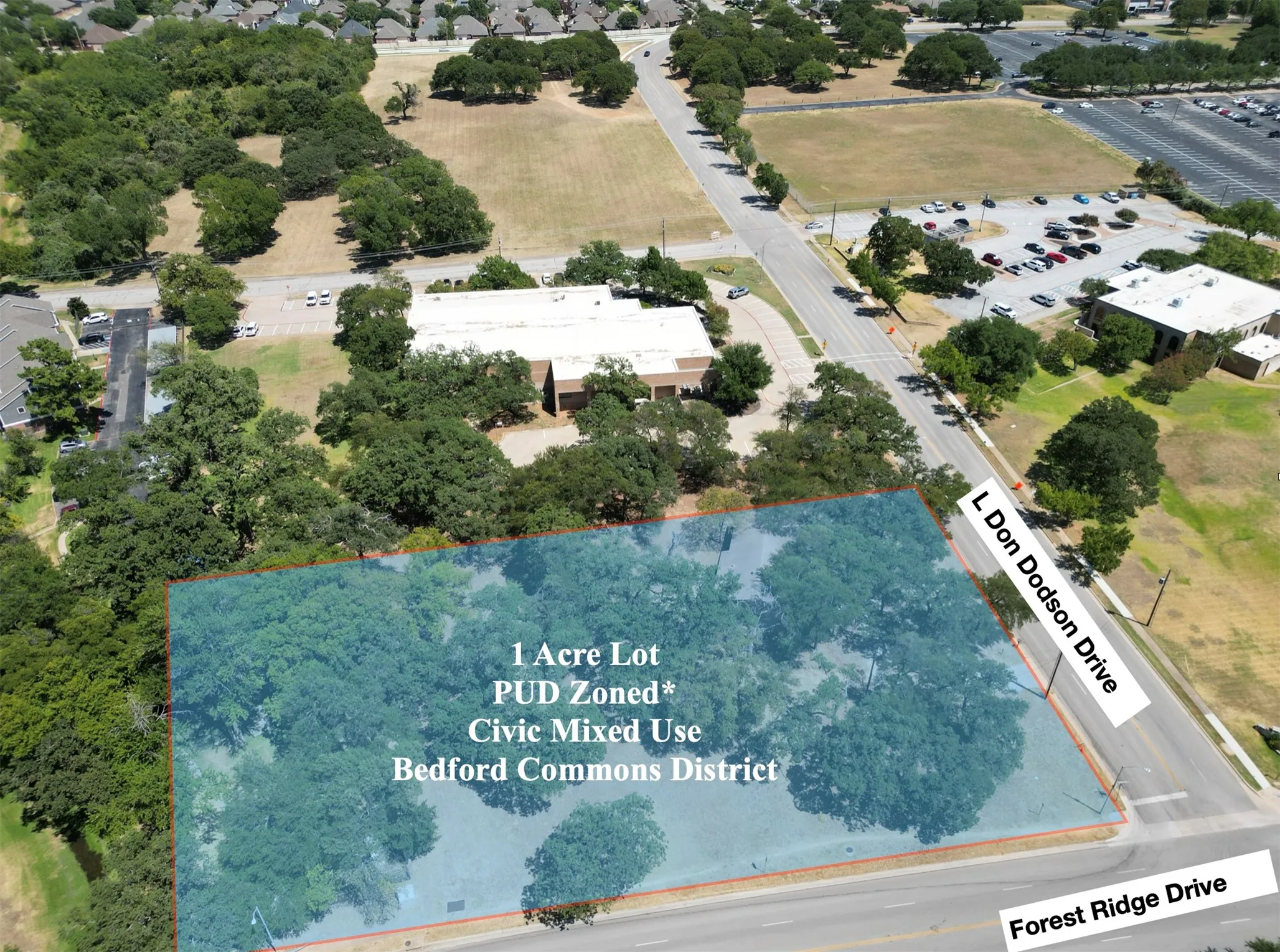 1-acre lot with PUD zoning and civic mixed-use designation within the Bedford Commons District