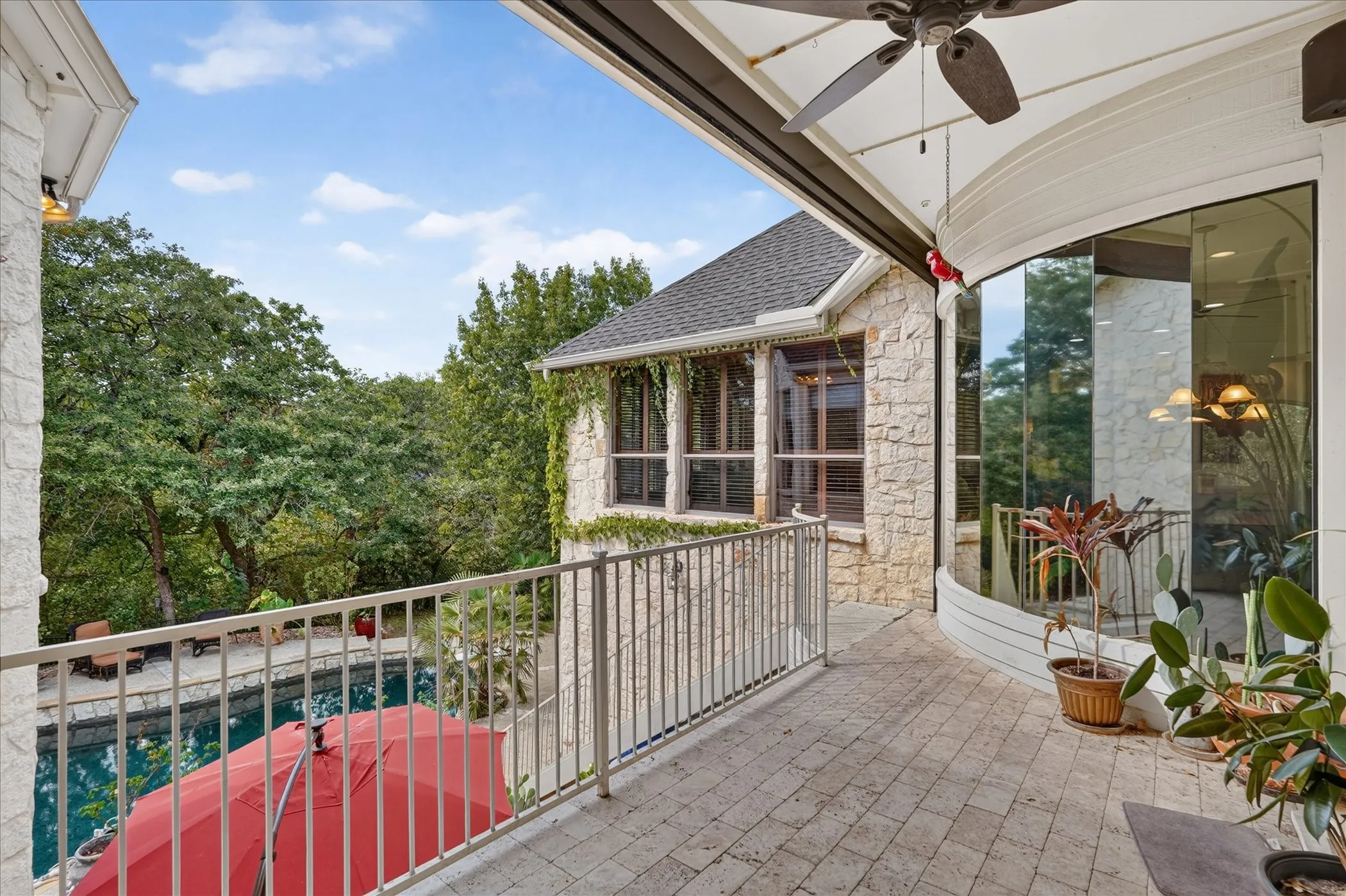 Unwind on the expansive balcony with a remote-controlled screen
