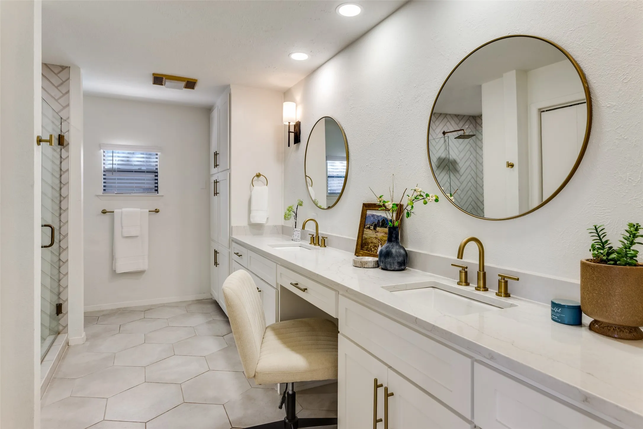 Updated primary bathroom with walk in shower.