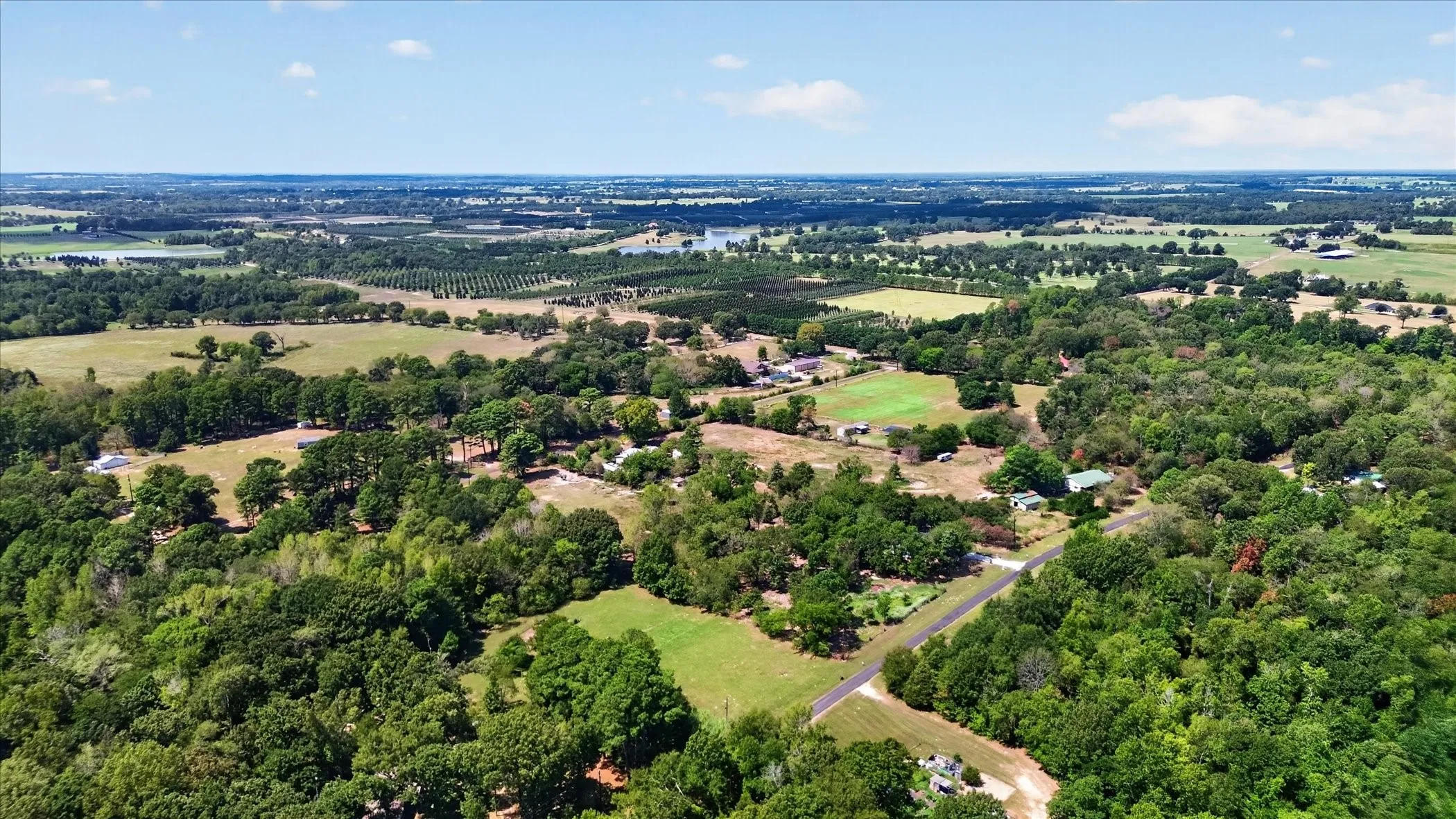 Expansive acreage with mature trees and visible bodies of water