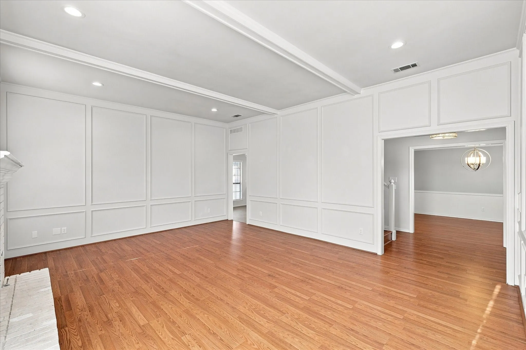Wood-finish flooring with recessed lighting