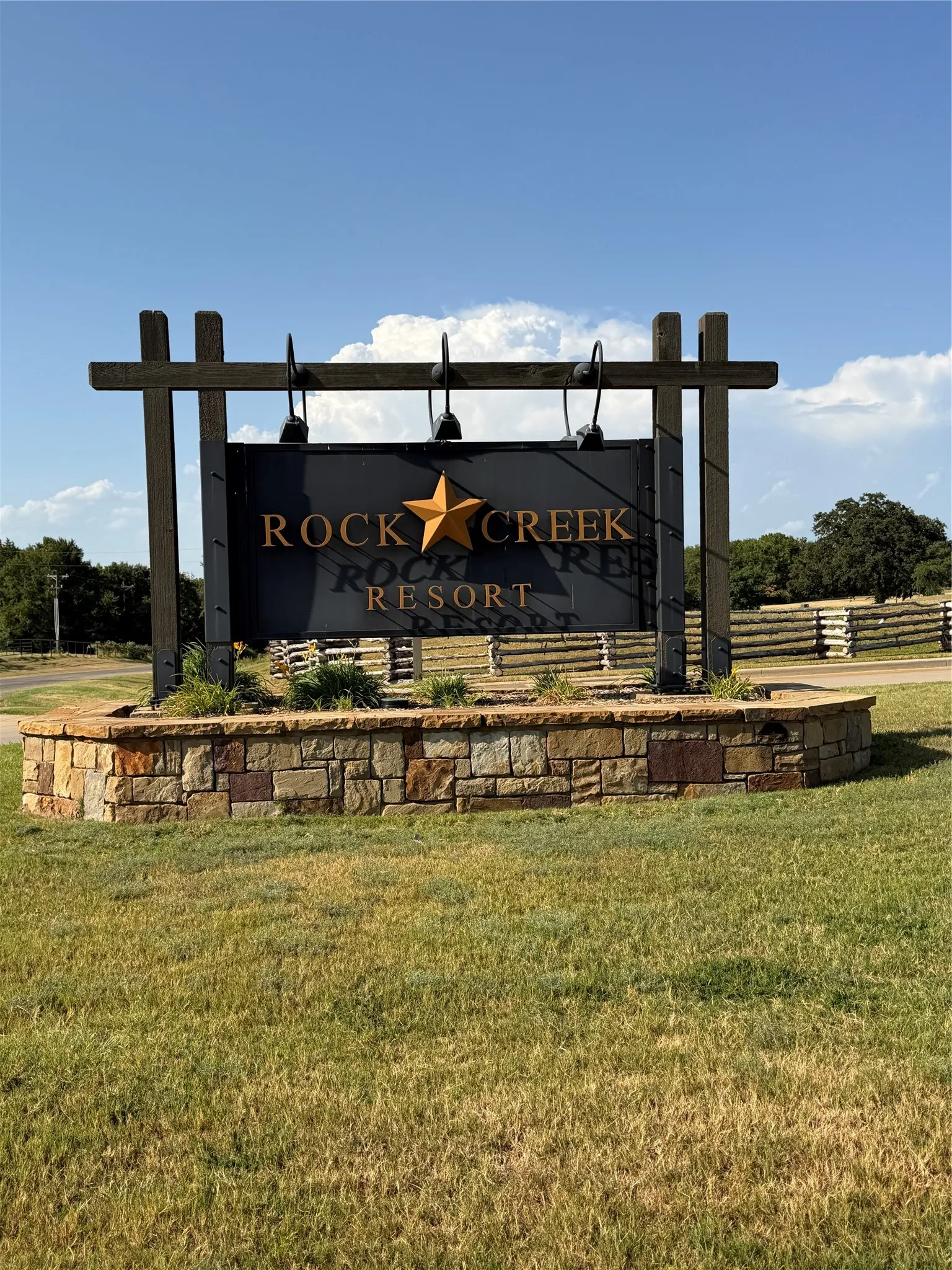 Rock Creek Resort entrance welcoming you into this gated Lake Texoma community