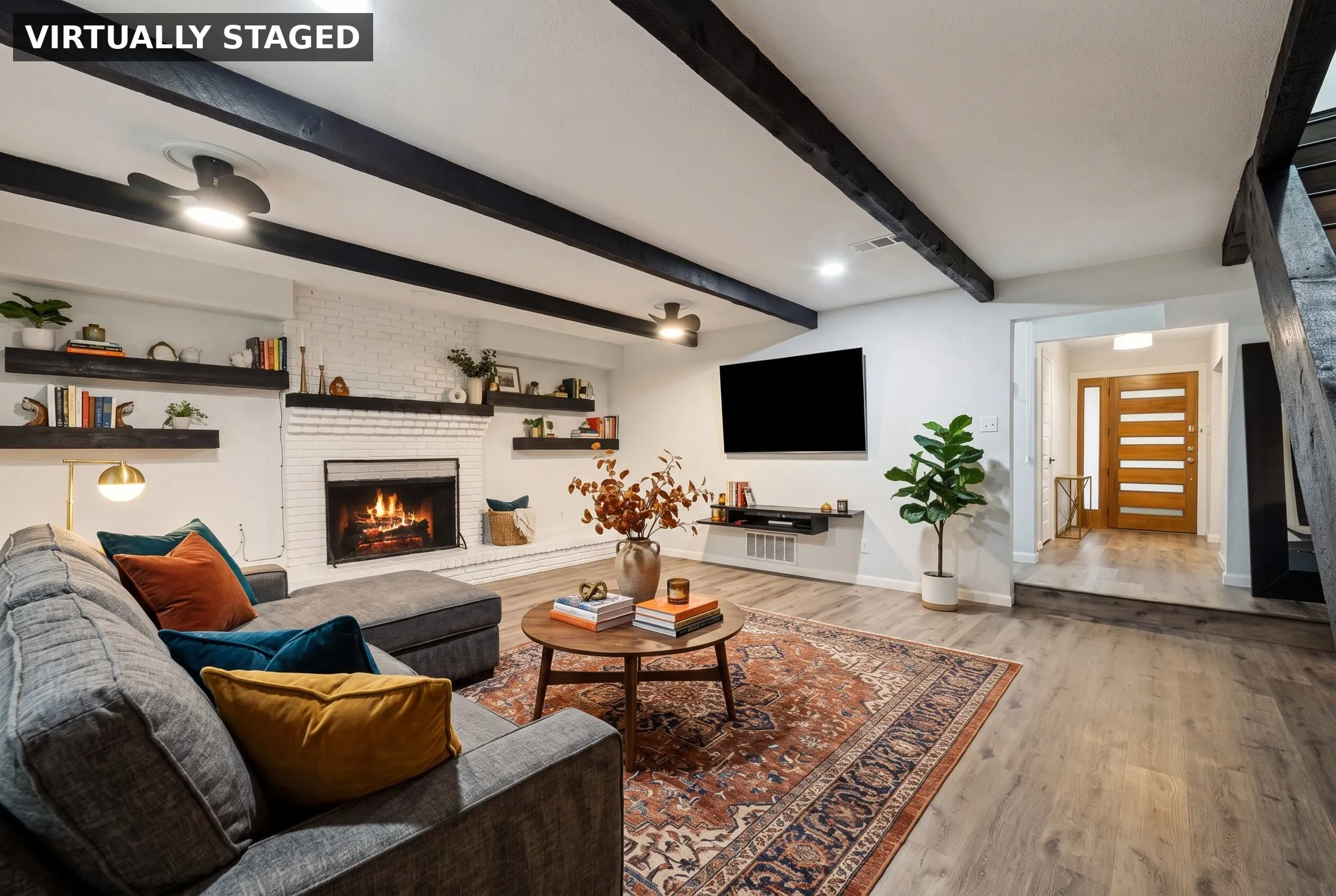 Living room, virtually staged
