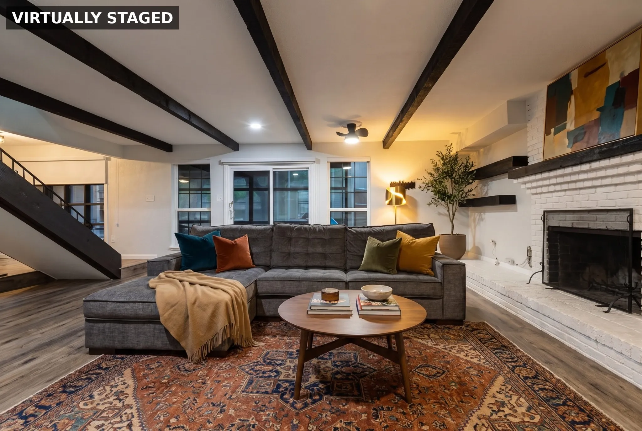 Living room, virtually staged
