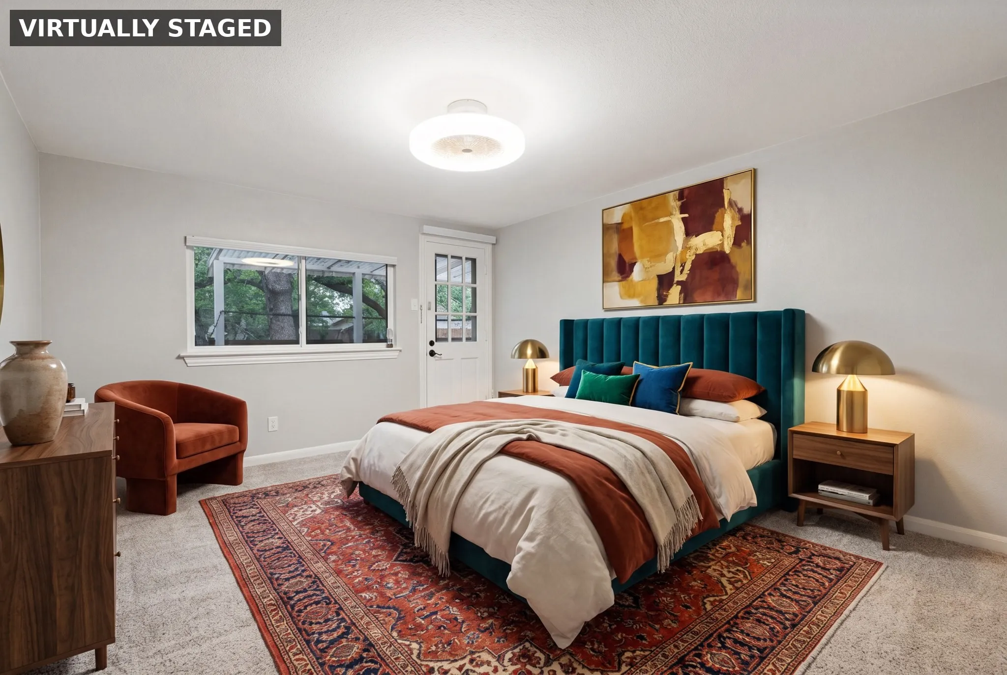 Primary bedroom, virtually staged