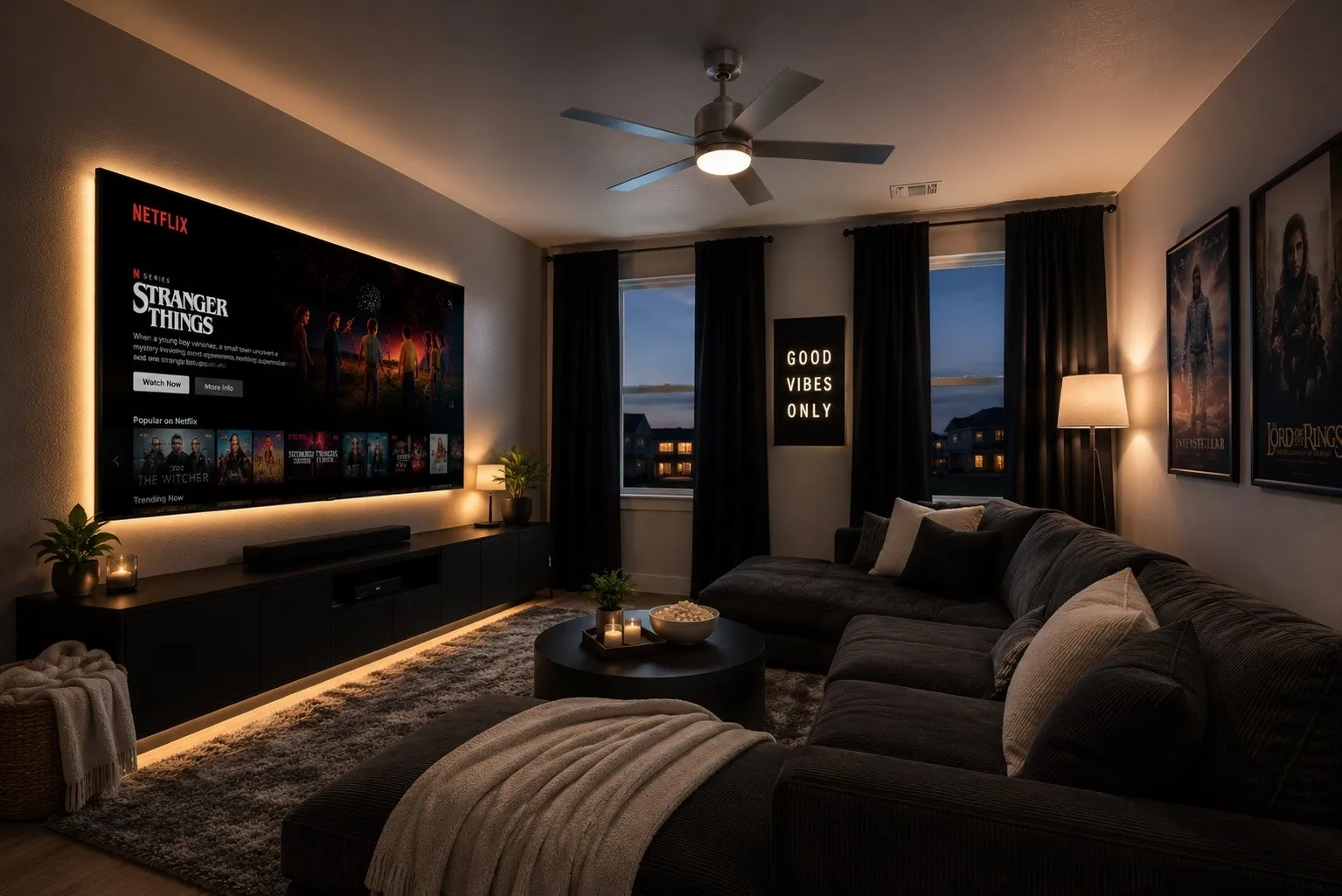 Virtually staged- flex room as movie room