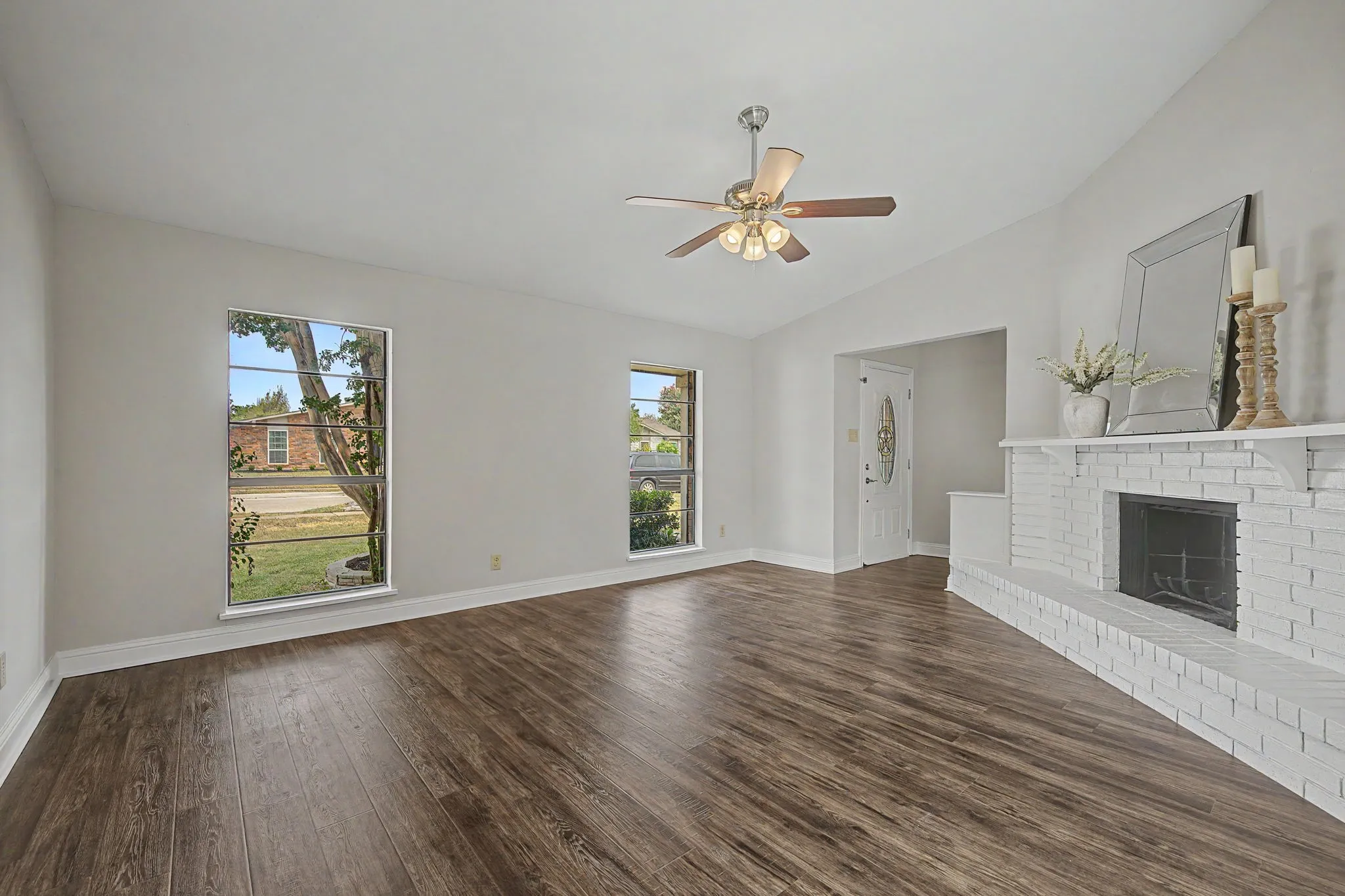 Bright and airy with a pitched ceiling.