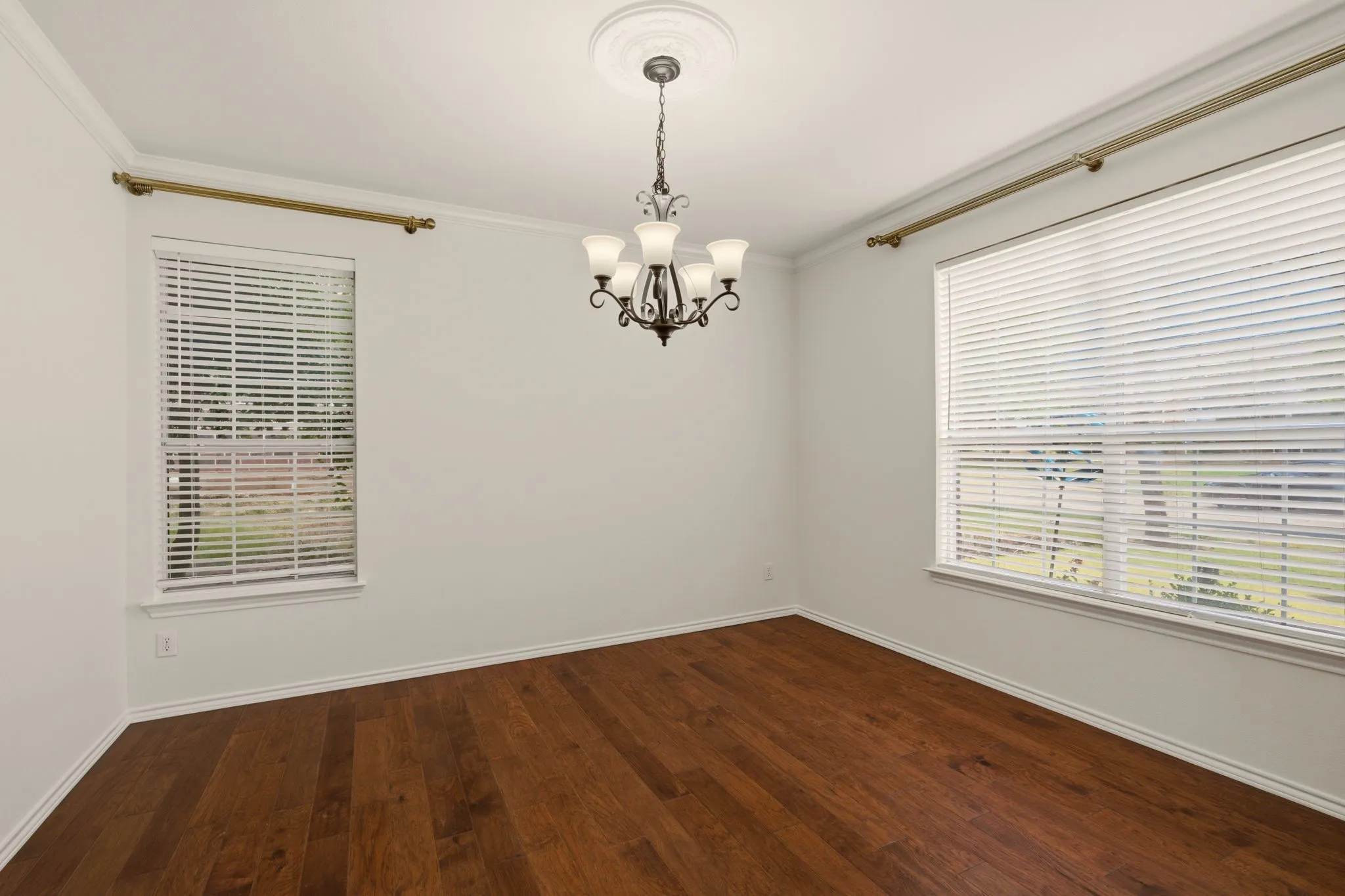 Formal dining room can host any table shape.